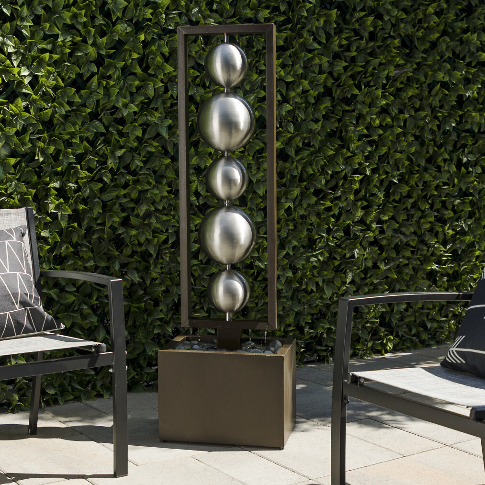 Alpine Corporation, Modern Column Fountain with Stainless Steel Orbs